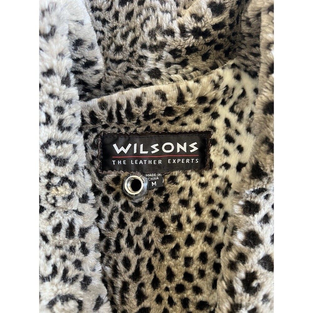 Vintage 90s Y2K Wilsons Suede Leather Jacket Leopard Fur Penny Brown Size M - Picture 2 of 10